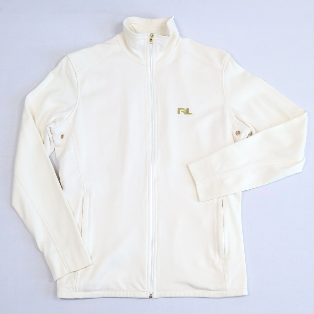Ralph Lauren Golf Jacket Women M Ivory Full Zip Track Mock Neck Gold Trim Tennis